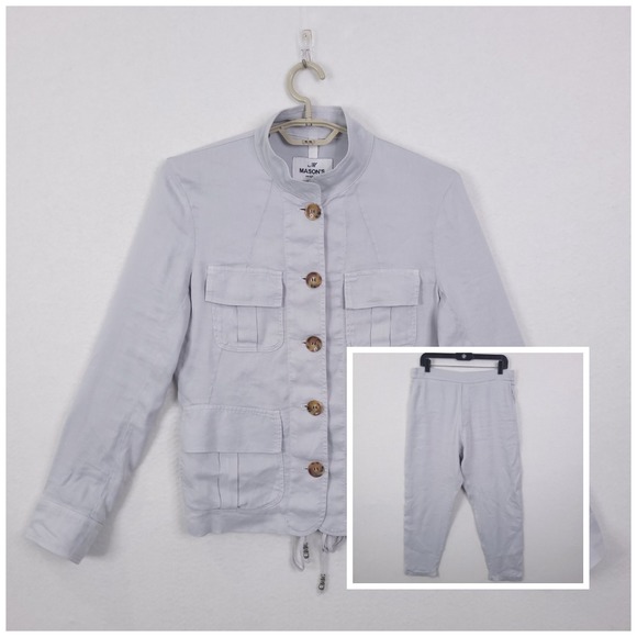 Masons Pants - Masons Forte Dei Marmi Jacket Pants Set Womens Gray Size 40 Flap Pockets Buttons
